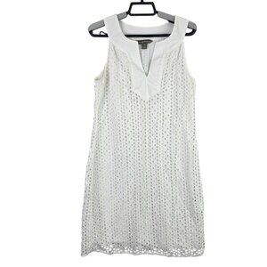 Womens Tommy Bahama Sleeveless White Eyelet Dress 100% Cotton V Neck Size S